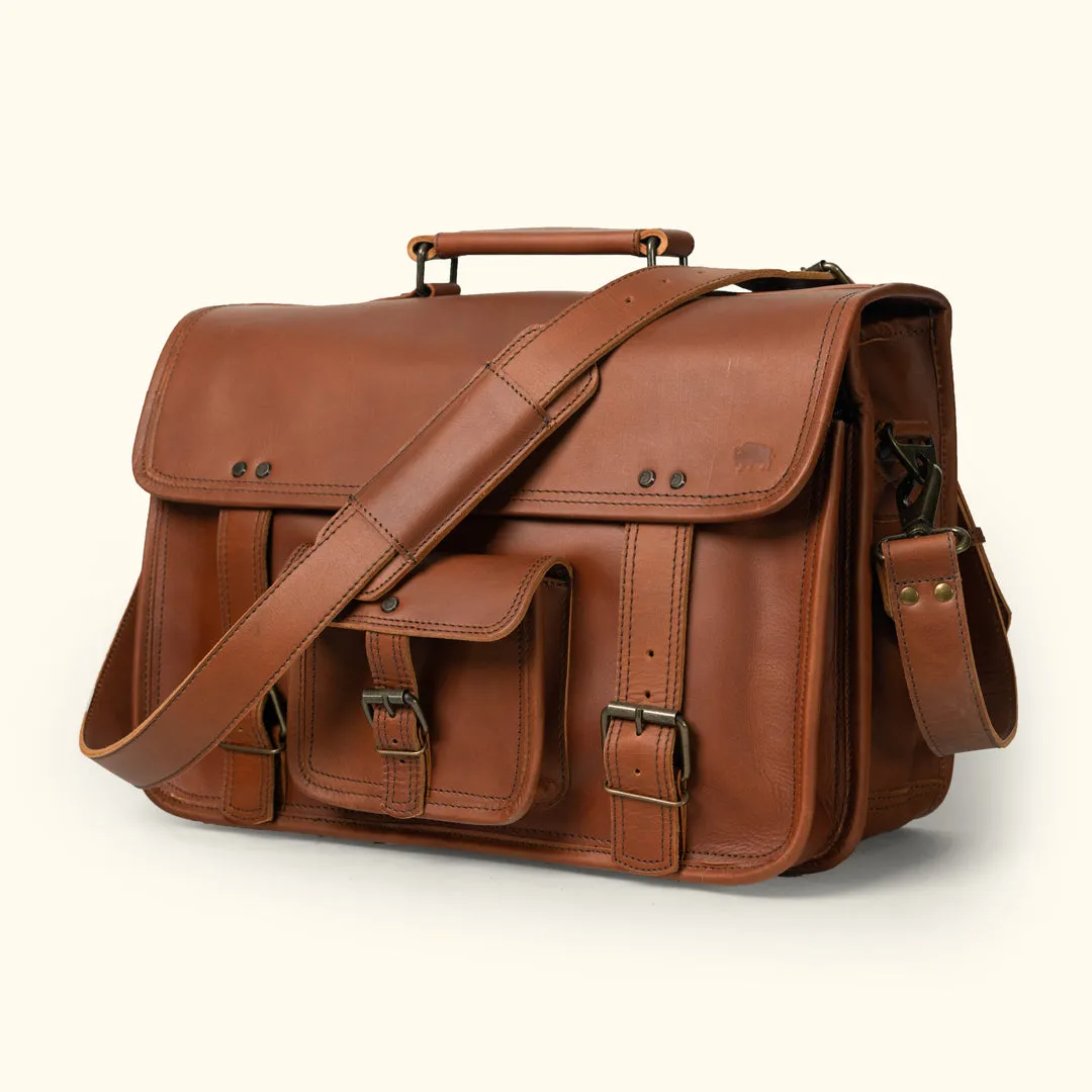 Roosevelt Buffalo Leather Briefcase Bag | Amber Brown sold by Buffalo Jackson product image thumbnail 2