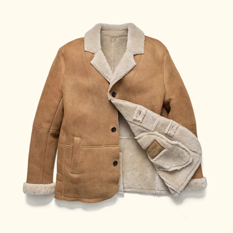 Big Sky Shearling Leather Blazer | Sandstone Brown sold by Buffalo Jackson