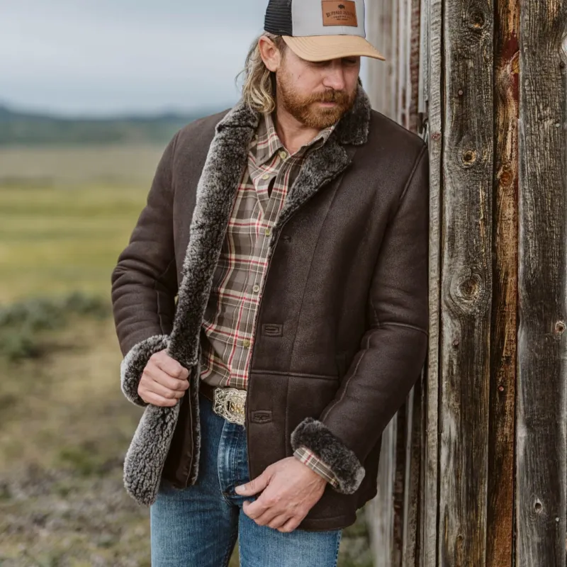 Big Sky Shearling Leather Blazer | Espresso Brown sold by Buffalo Jackson