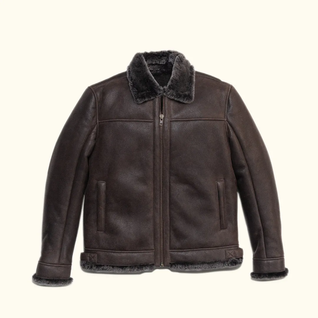 Shearling Leather Bomber Jacket | Espresso Brown sold by Buffalo Jackson