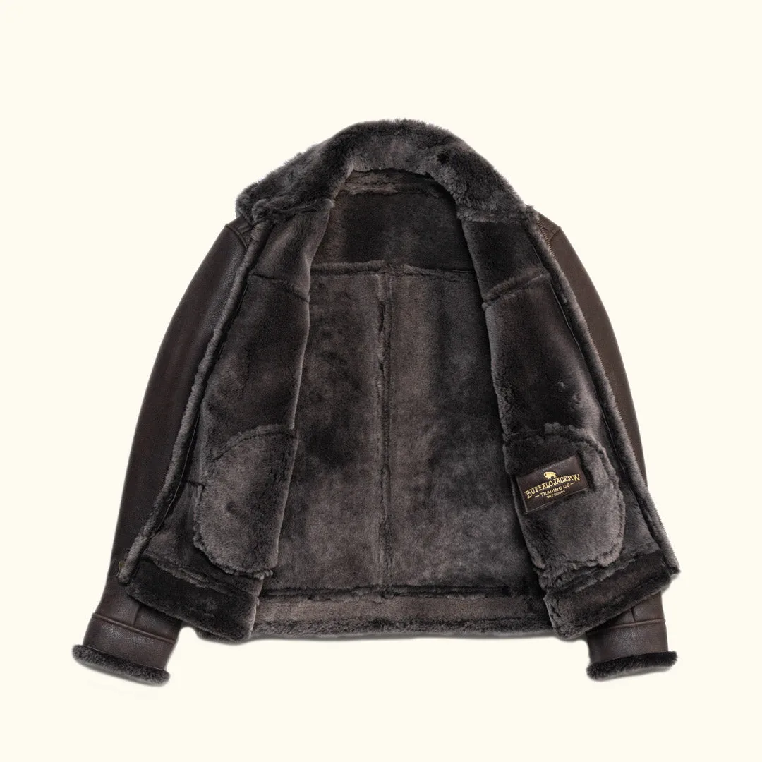 Shearling Leather Bomber Jacket | Espresso Brown sold by Buffalo Jackson product image thumbnail 3