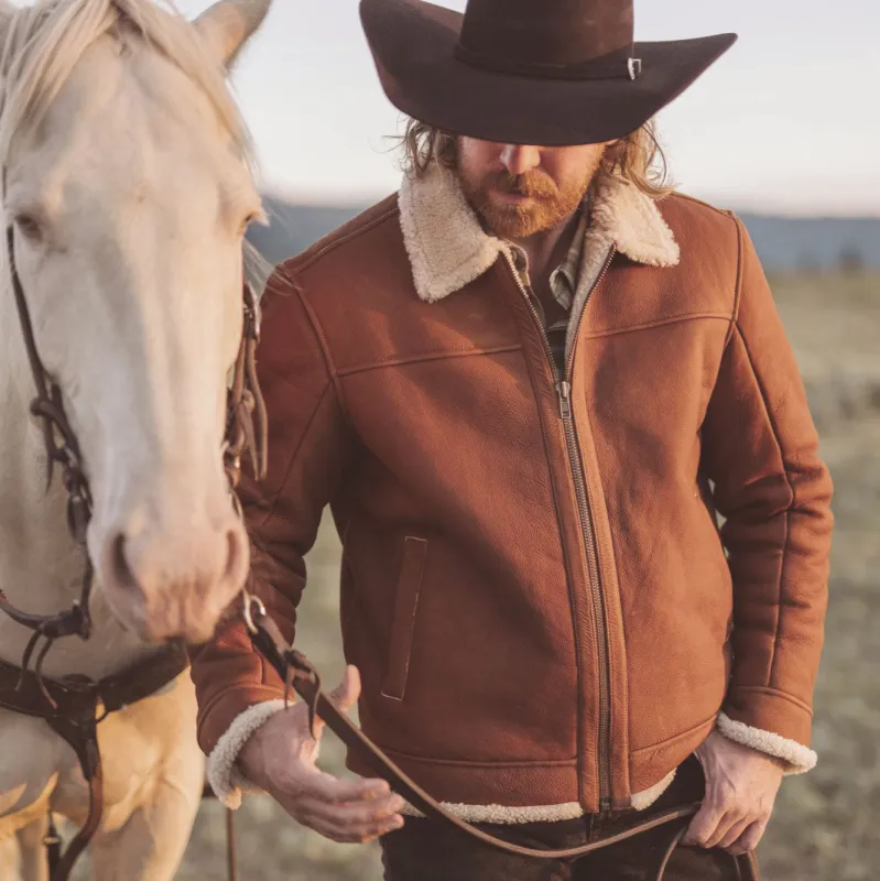 Shearling Leather Bomber Jacket | Whiskey Brown sold by Buffalo Jackson