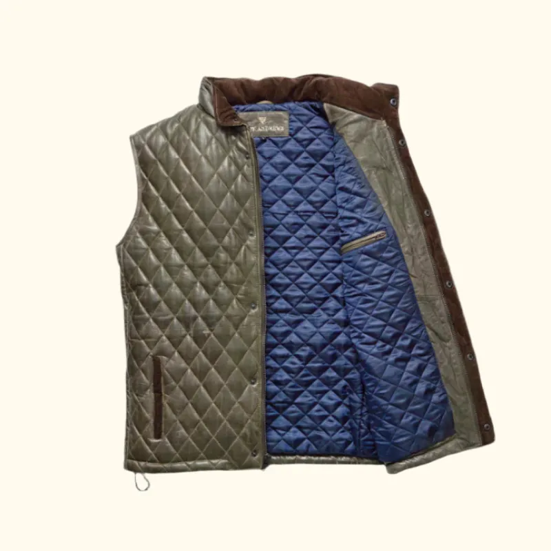 Highlands Quilted Leather Vest | Olive Green sold by Buffalo Jackson