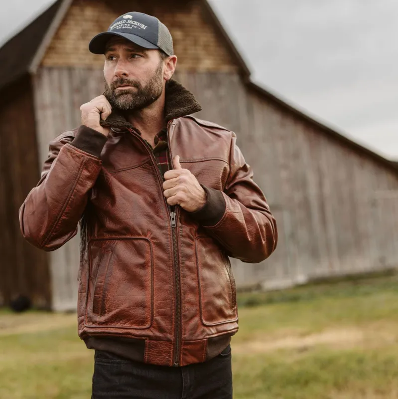 Limited Maverick Leather Bomber Jacket | Buffalo Grain Brown sold by Buffalo Jackson