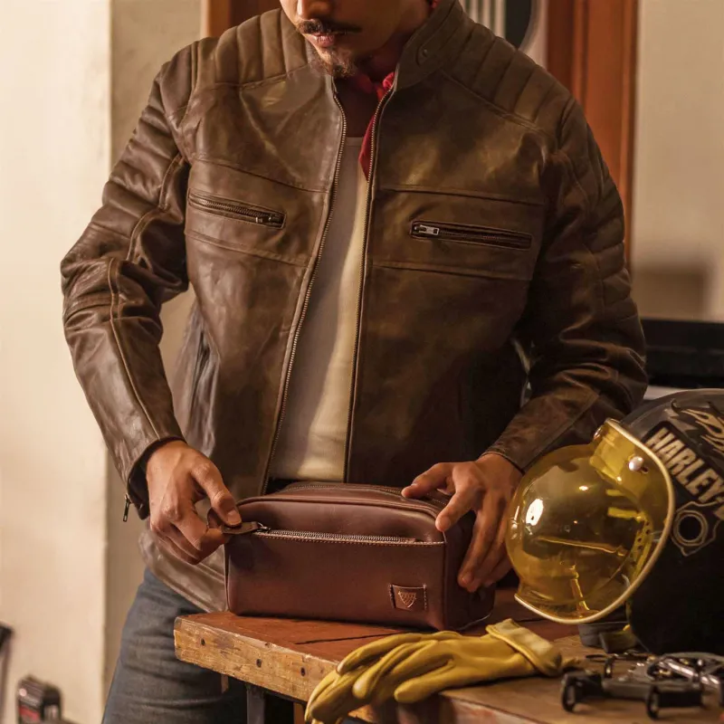 Cafe Racer Leather Jacket | Distressed Brown sold by Buffalo Jackson
