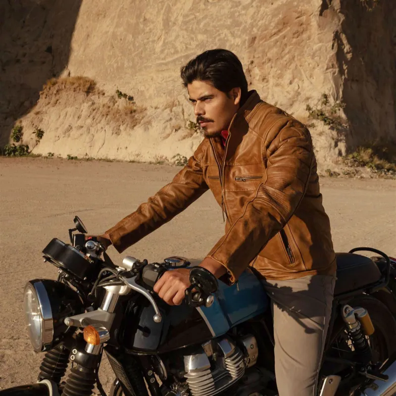 Cafe Racer Leather Jacket | Distressed Tan sold by Buffalo Jackson
