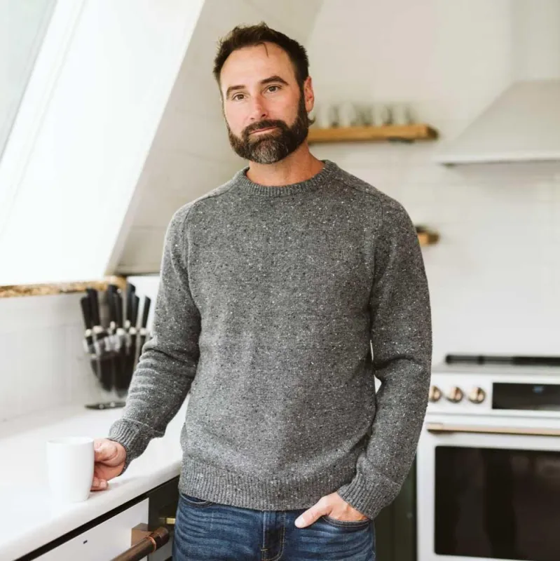 Crewneck Wool Sweater | Charcoal Gray Fleck sold by Buffalo Jackson