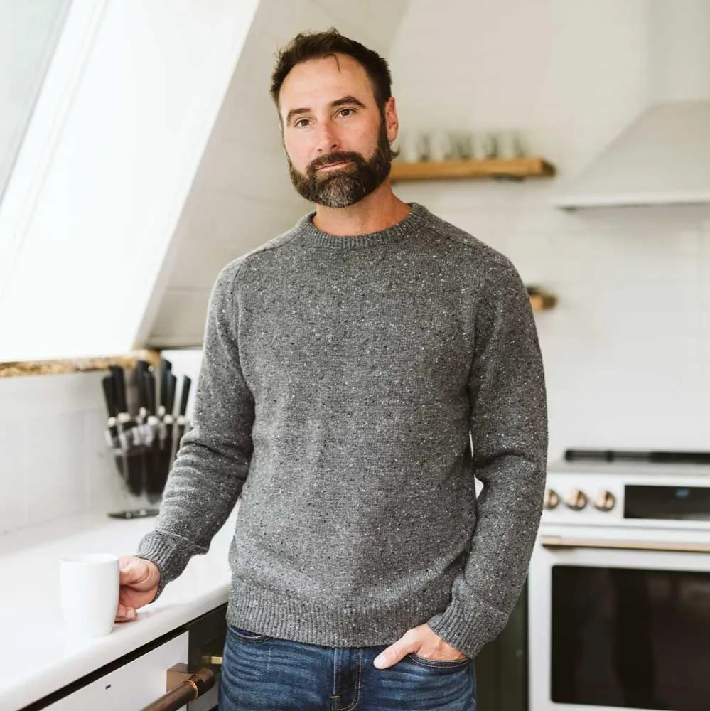 Crewneck Wool Sweater | Charcoal Gray Fleck sold by Buffalo Jackson