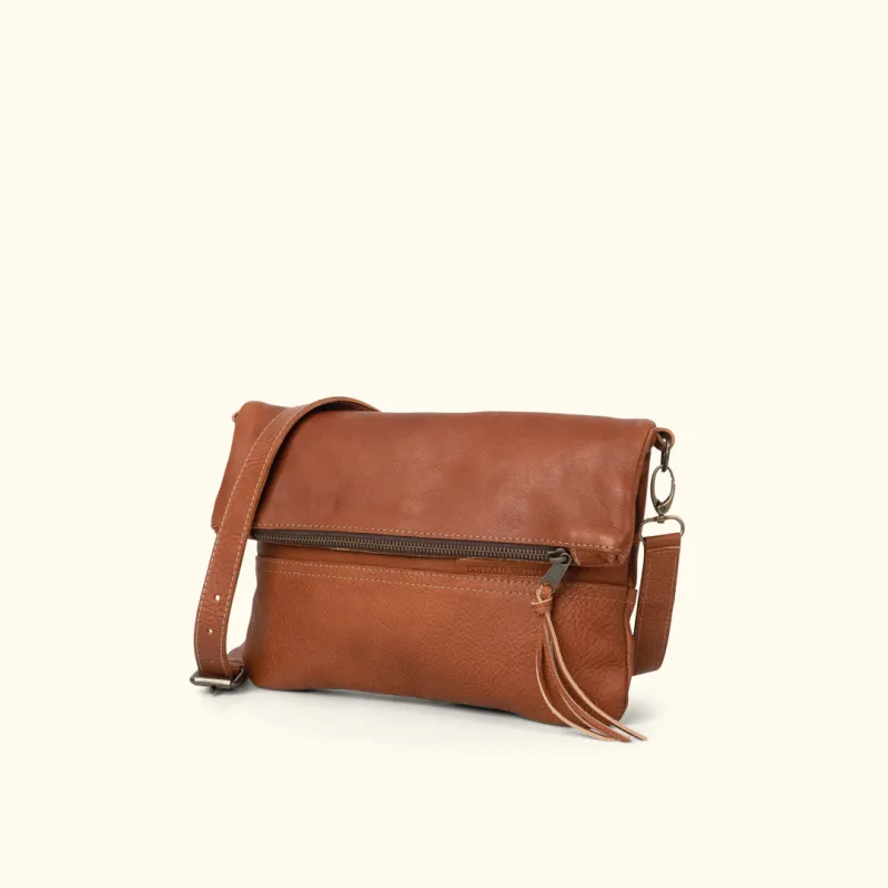Madison Leather Crossbody Foldover Clutch | Saddle Tan sold by Buffalo Jackson