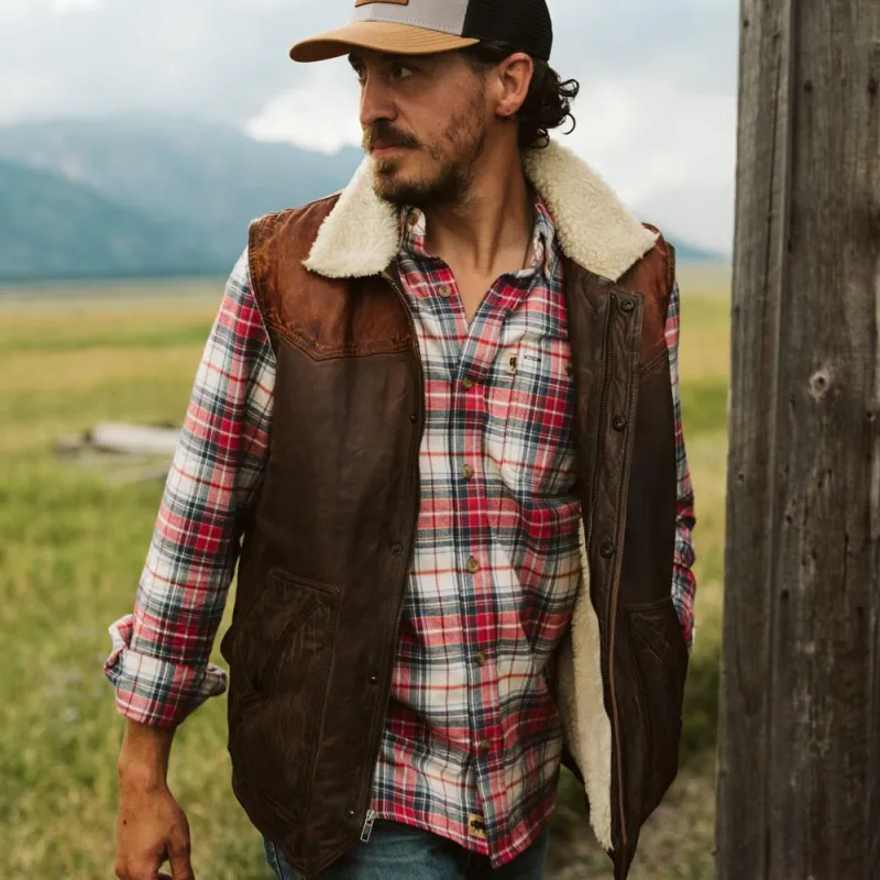Jackson Leather Sherpa Vest | Tan & Brown sold by Buffalo Jackson