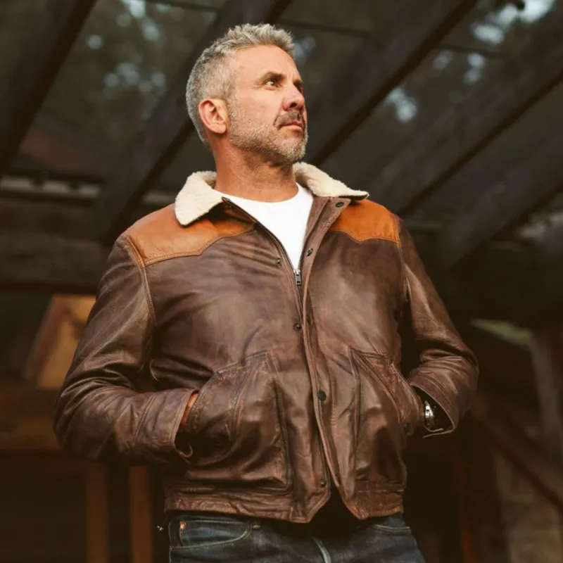 Jackson Leather Sherpa Jacket | Tan & Brown sold by Buffalo Jackson