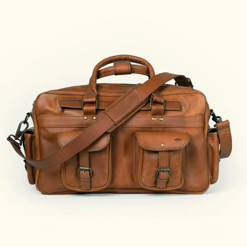 Roosevelt Buffalo Leather Pilot Bag - Large | Amber Brown sold by Buffalo Jackson