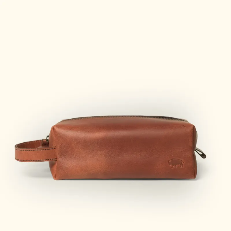 Roosevelt Buffalo Leather Dopp Kit | Amber Brown sold by Buffalo Jackson