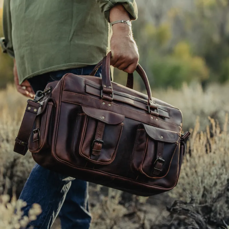 Roosevelt Buffalo Leather Pilot Bag - Large | Dark Oak sold by Buffalo Jackson