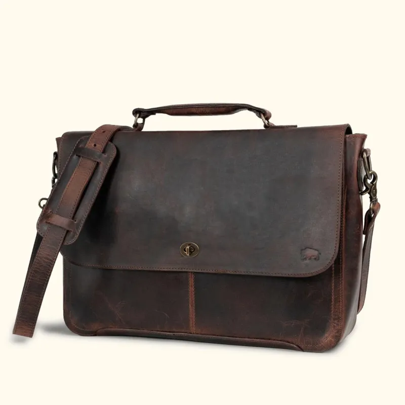 Roosevelt Leather Laptop Messenger Bag | Dark Oak sold by Buffalo Jackson