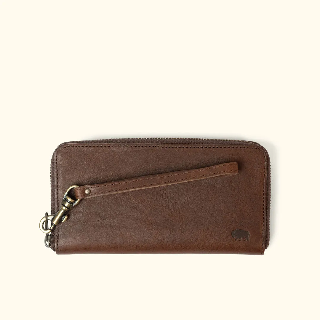 Madison Leather Wristlet Wallet | Dark Hazelnut sold by Buffalo Jackson
