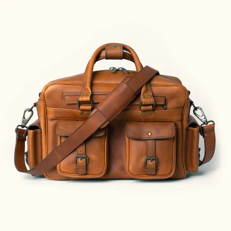 Roosevelt Buffalo Leather Pilot Bag | Amber Brown sold by Buffalo Jackson