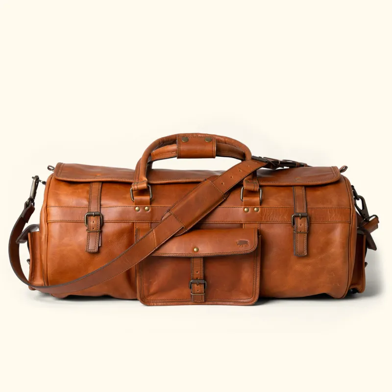 Roosevelt Buffalo Leather Travel Duffle Bag | Amber Brown sold by Buffalo Jackson