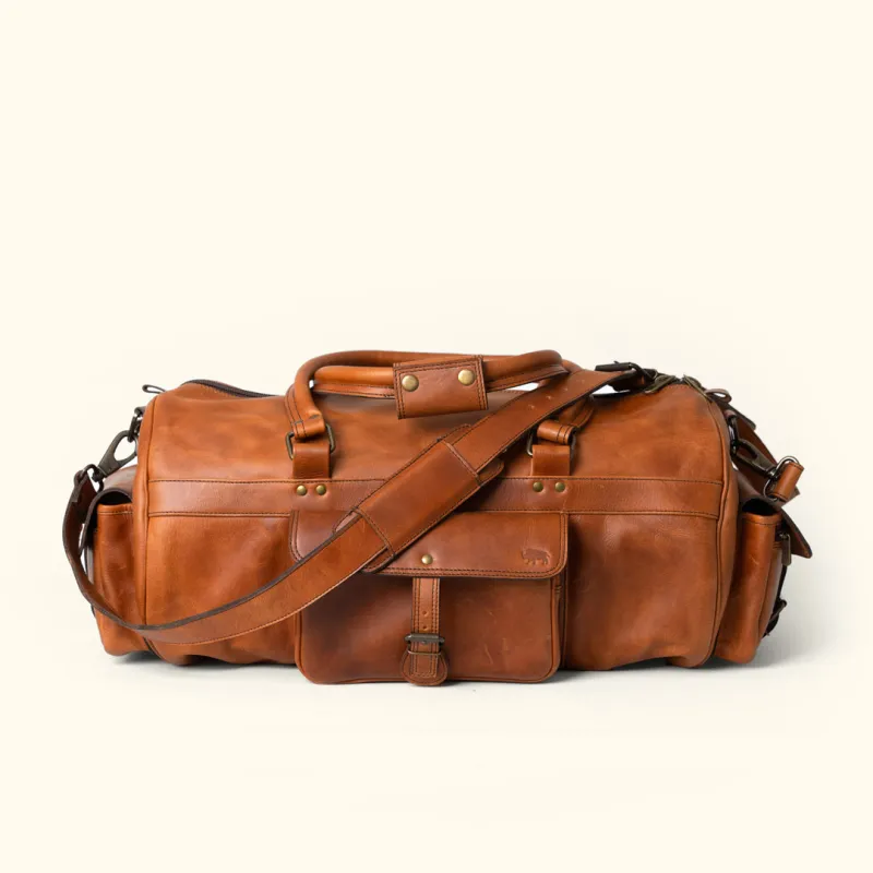 Roosevelt Buffalo Leather Duffle Bag | Amber Brown sold by Buffalo Jackson