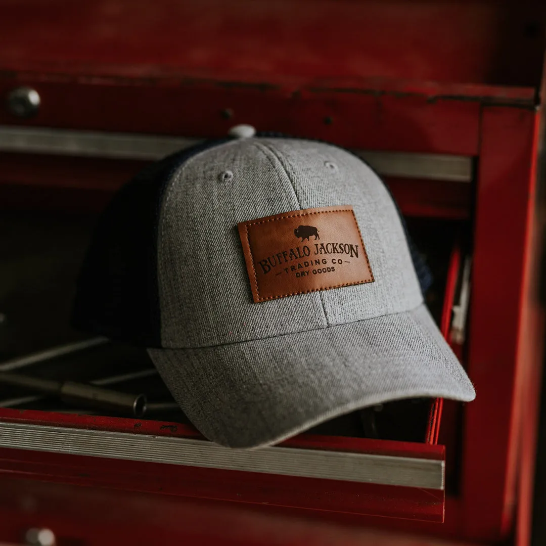 Trucker Leather Patch Hat | Heather Gray and Navy sold by Buffalo Jackson product image thumbnail 3