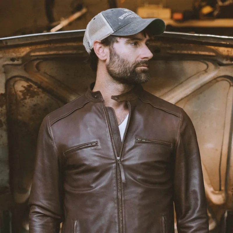 Thompson Leather Moto Jacket | Brown sold by Buffalo Jackson