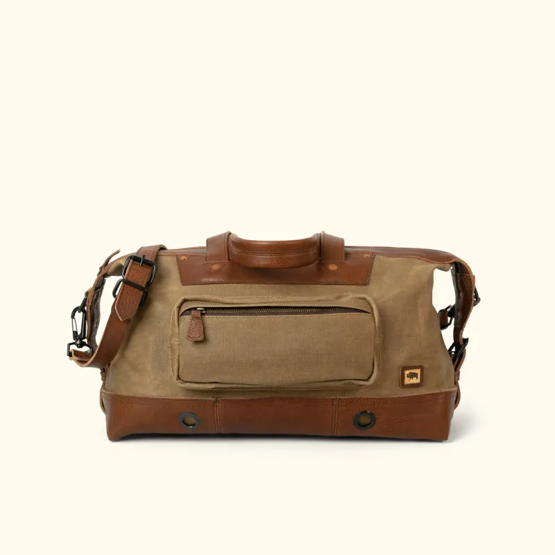 Dakota Waxed Canvas Weekend Bag | Field Khaki w/ Chestnut Brown Leather sold by Buffalo Jackson