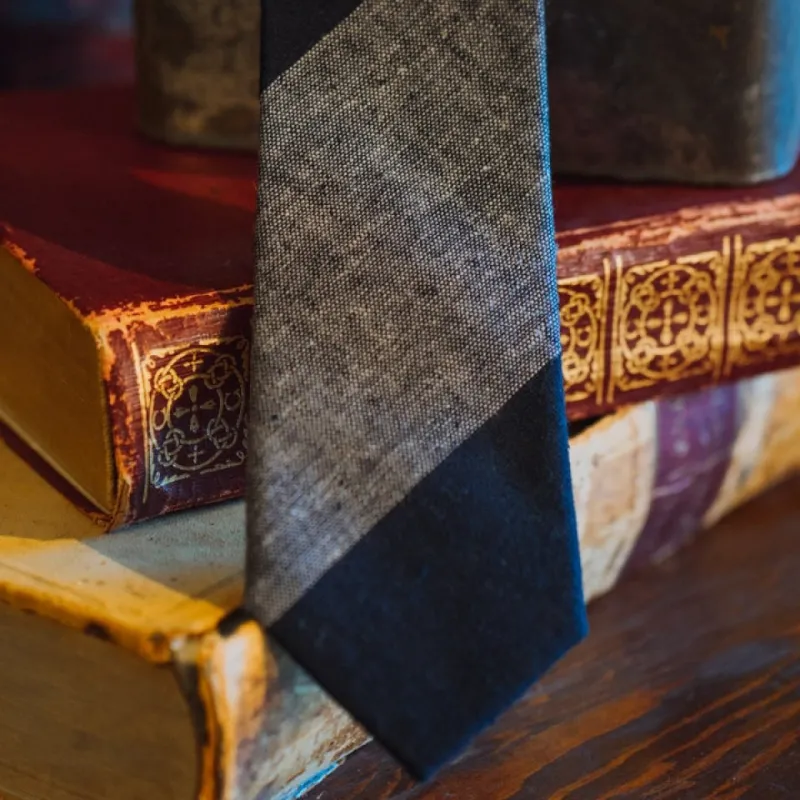 Heathered Stripe Cotton Necktie | Charcoal sold by Buffalo Jackson