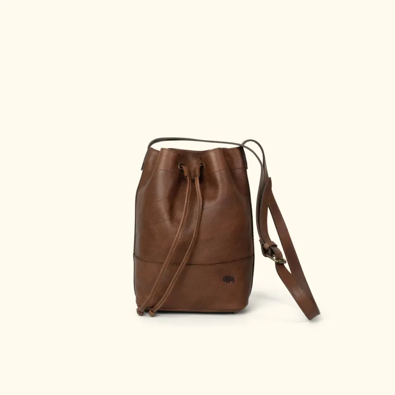 Madison Leather Bucket Bag | Dark Hazelnut sold by Buffalo Jackson