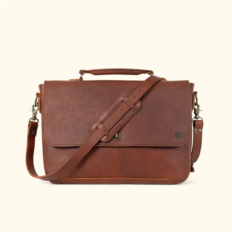 Ryder Reserve Bison Leather Laptop Messenger Bag | Brown sold by Buffalo Jackson