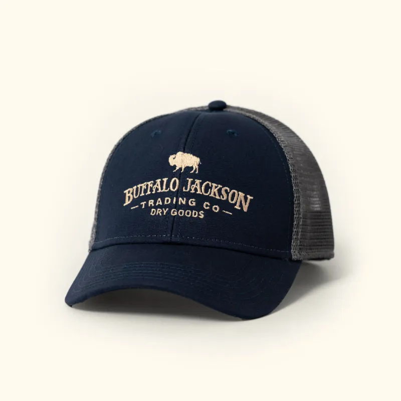 Trucker Patch Hat | Navy and Gray Mesh sold by Buffalo Jackson