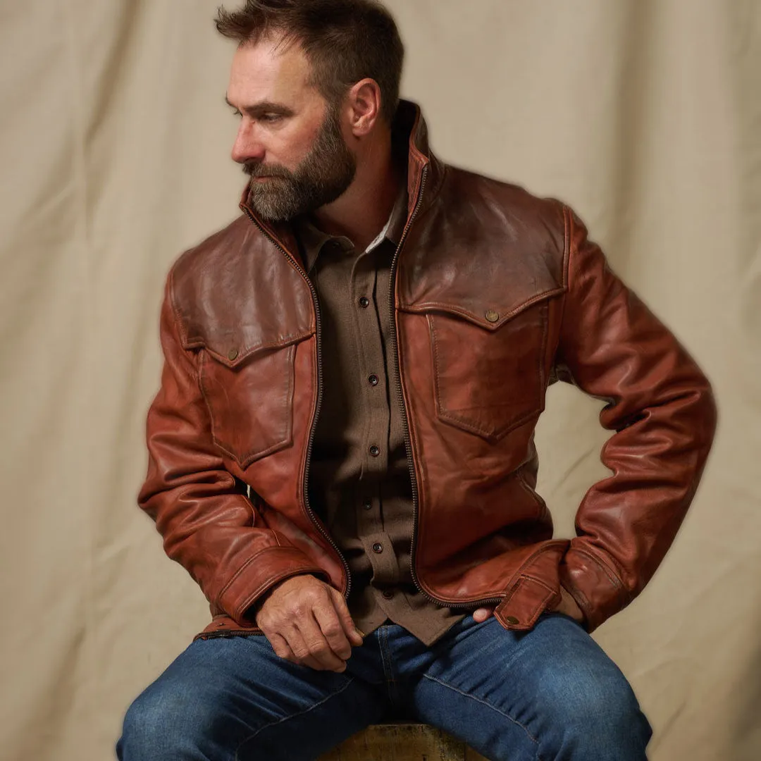 Western Elkhorn Leather Jacket | Distressed Brown & Chestnut sold by Buffalo Jackson