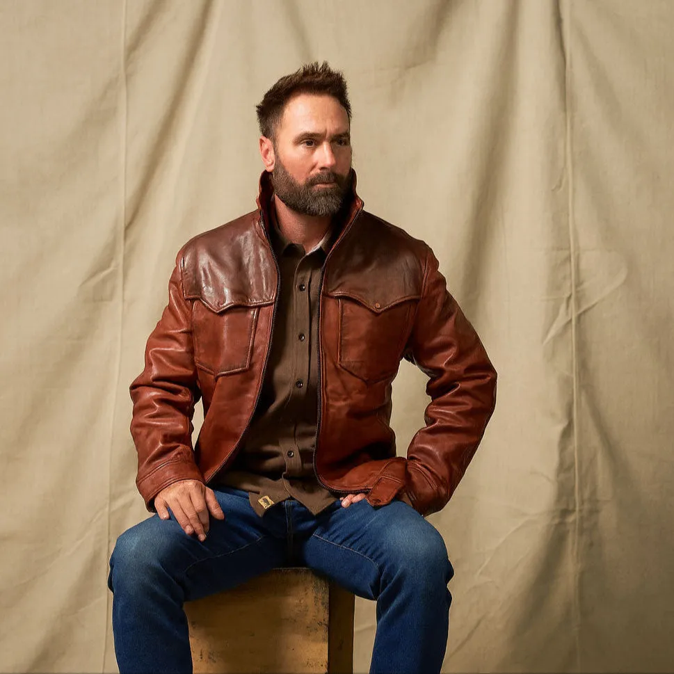 Western Elkhorn Leather Jacket | Distressed Brown & Chestnut sold by Buffalo Jackson product image thumbnail 4