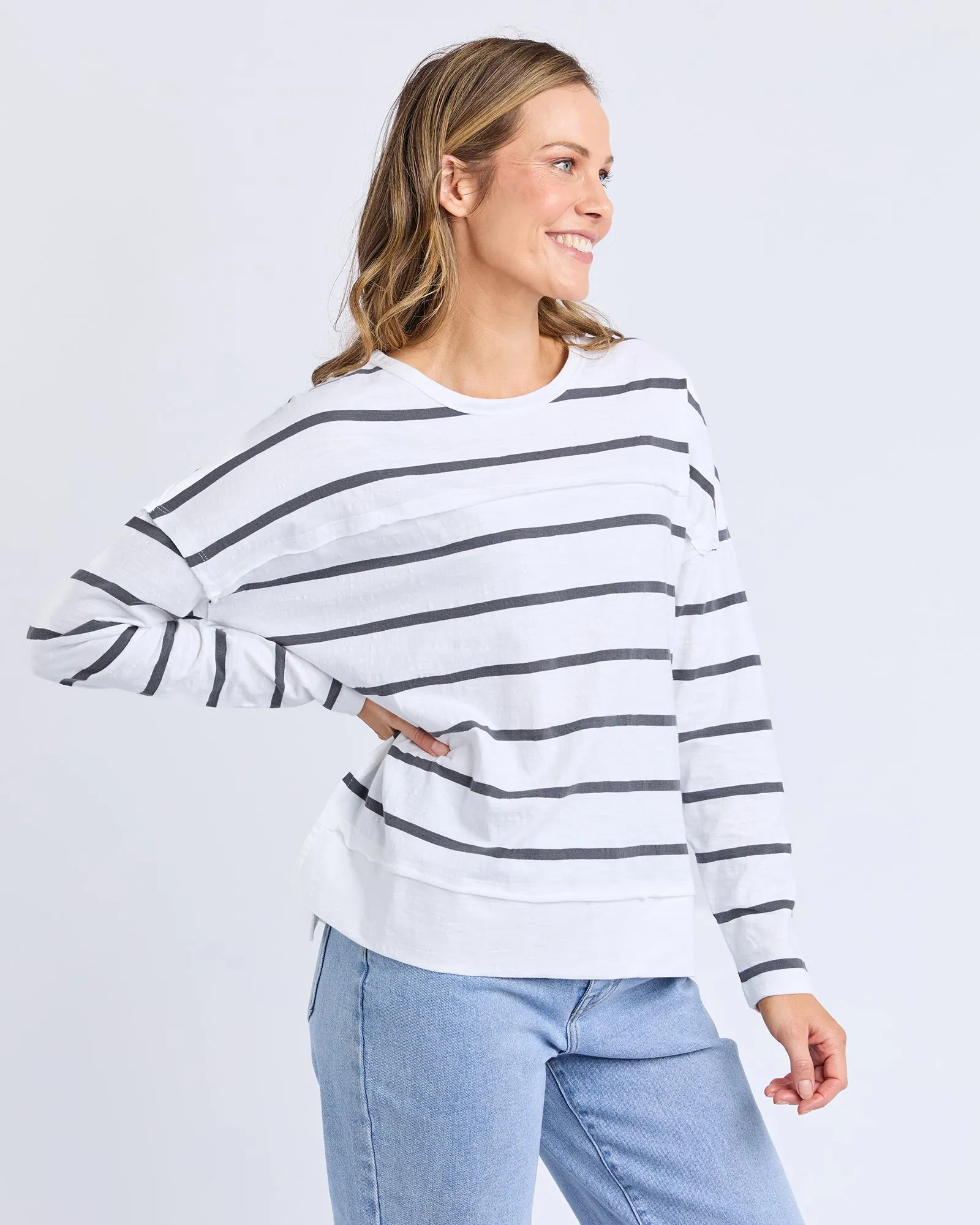 Jayne Stripe Throw On Top White & Charcoal sold by Foxwood Clothing product image thumbnail 4