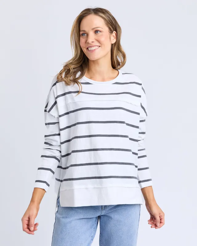 Jayne Stripe Throw On Top White & Charcoal sold by Foxwood Clothing