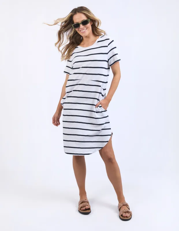 Bay Stripe Dress White & Navy sold by Foxwood Clothing