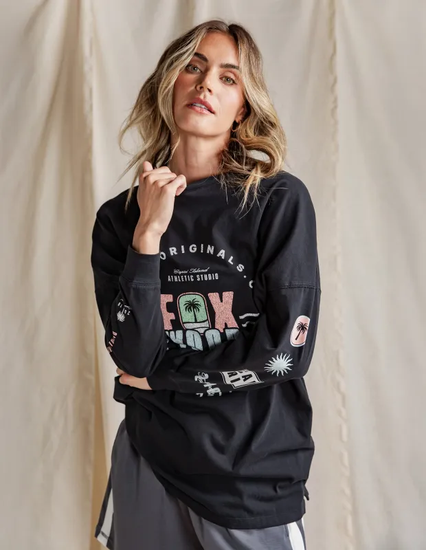 Vibes Long Sleeve Washed Black sold by Foxwood Clothing