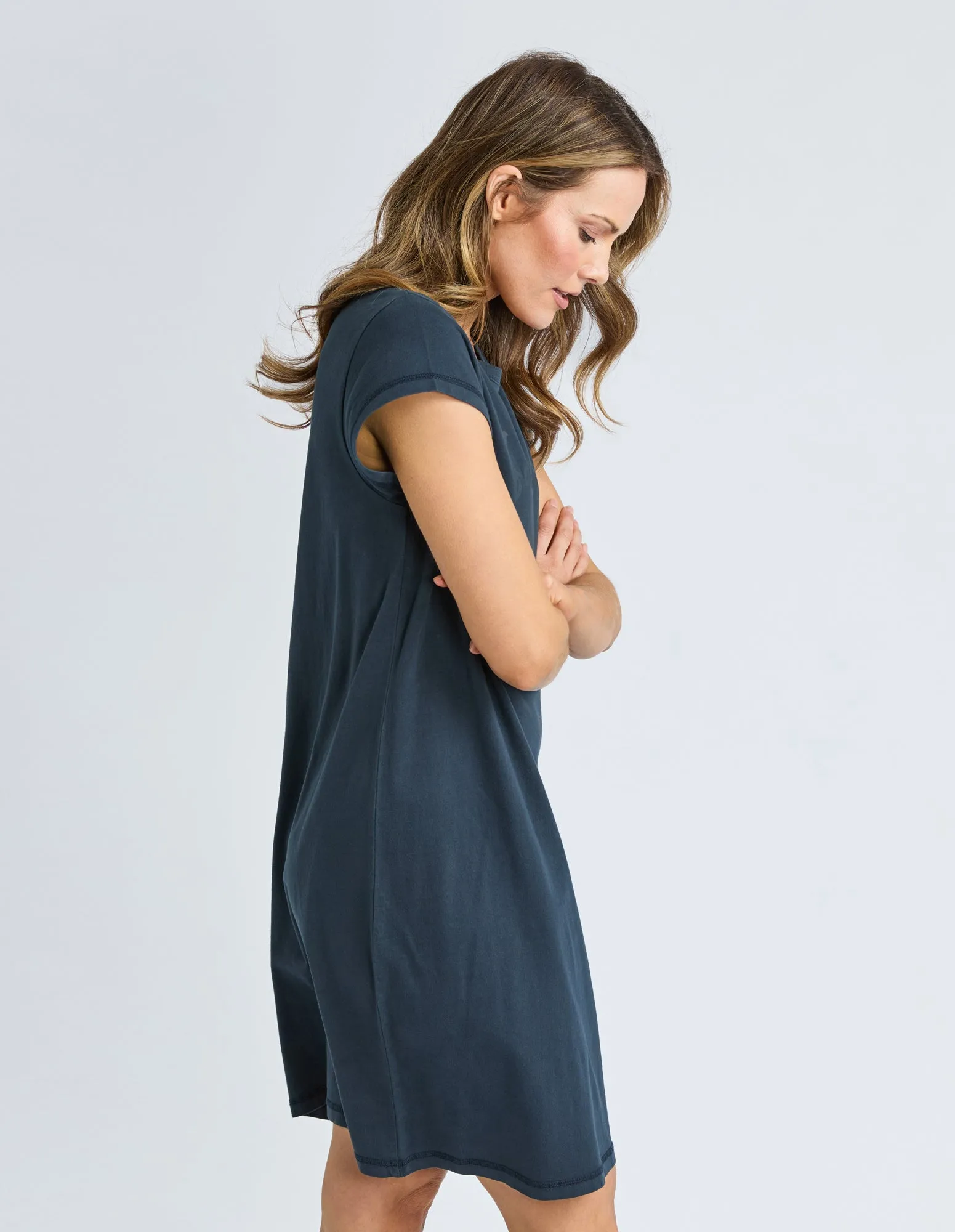 Signature Embroidery Tee Dress Dark Sapphire sold by Foxwood Clothing product image thumbnail 4