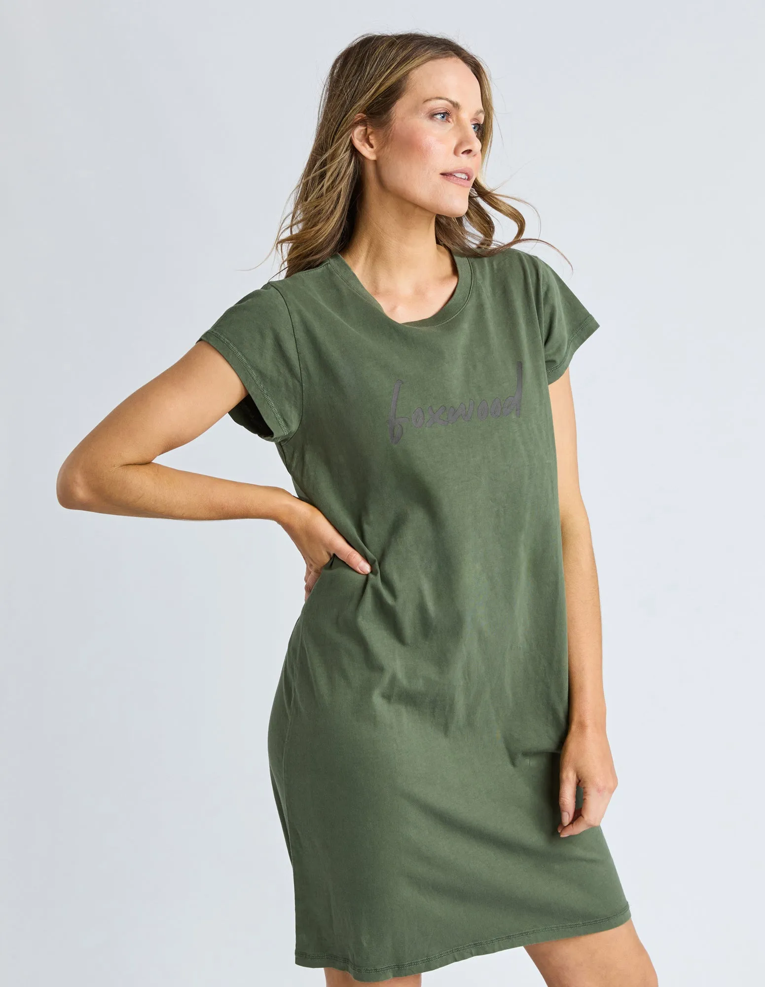 Signature Embroidery Tee Dress Khaki sold by Foxwood Clothing product image thumbnail 4