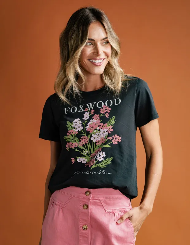 Flowers Tee Washed Black sold by Foxwood Clothing