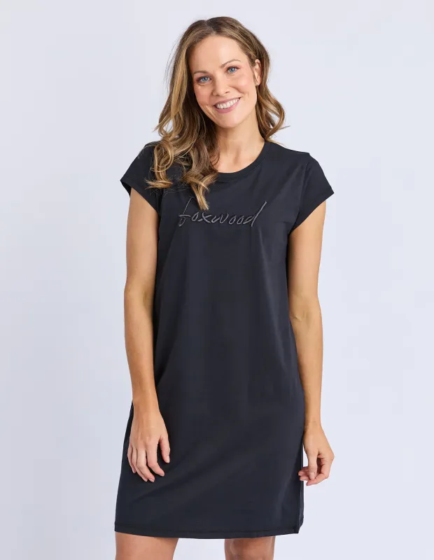 Signature Embroidery Tee Dress Black sold by Foxwood Clothing
