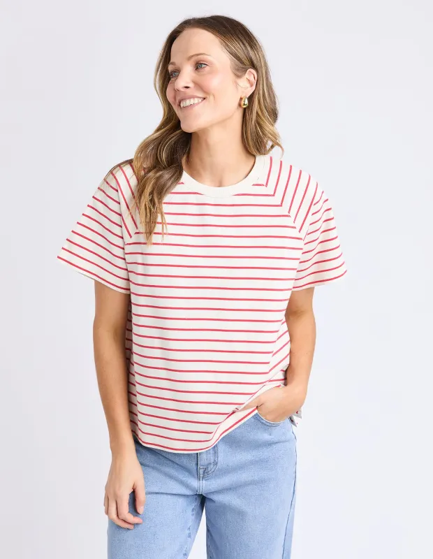 Windsor Stripe Tee Vintage White & Red Stripe sold by Foxwood Clothing