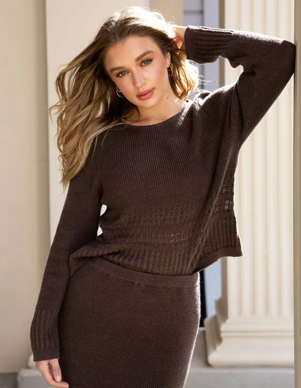 Elka Knit Crew Coffee Bean sold by Foxwood Clothing