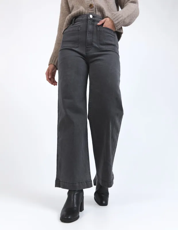 Sarah Wide Leg Jean Washed Black sold by Foxwood Clothing