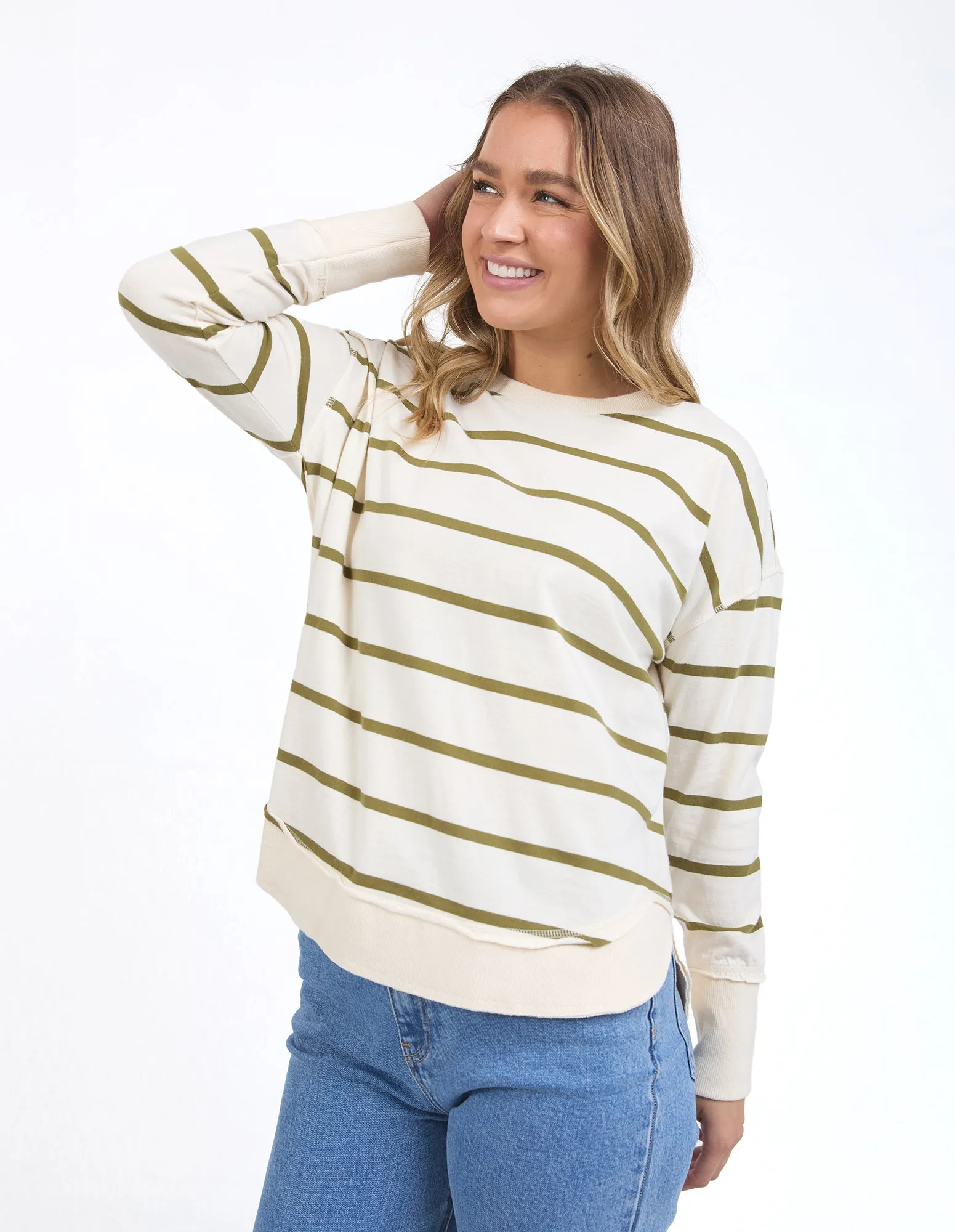 Farrah Stripe Long Sleeve Vintage White & Olive sold by Foxwood Clothing product image thumbnail 5