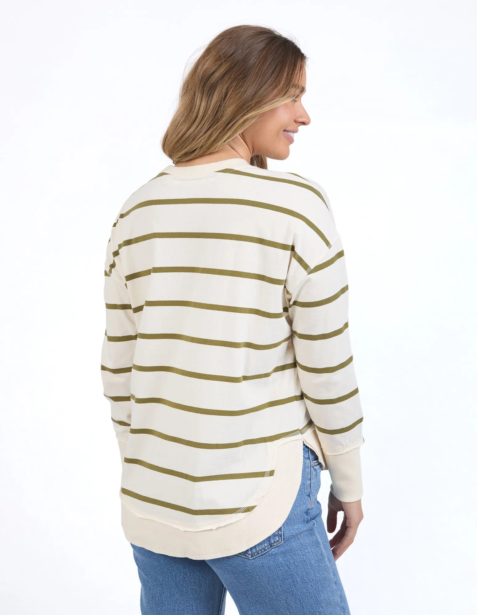 Farrah Stripe Long Sleeve Vintage White & Olive sold by Foxwood Clothing product image thumbnail 4