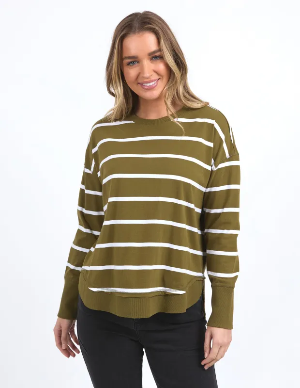 Farrah Stripe Long Sleeve Olive/ White made by Foxwood Clothing