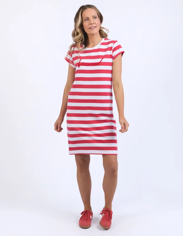 Signature Tee Dress Cayenne & White Stripe sold by Foxwood Clothing
