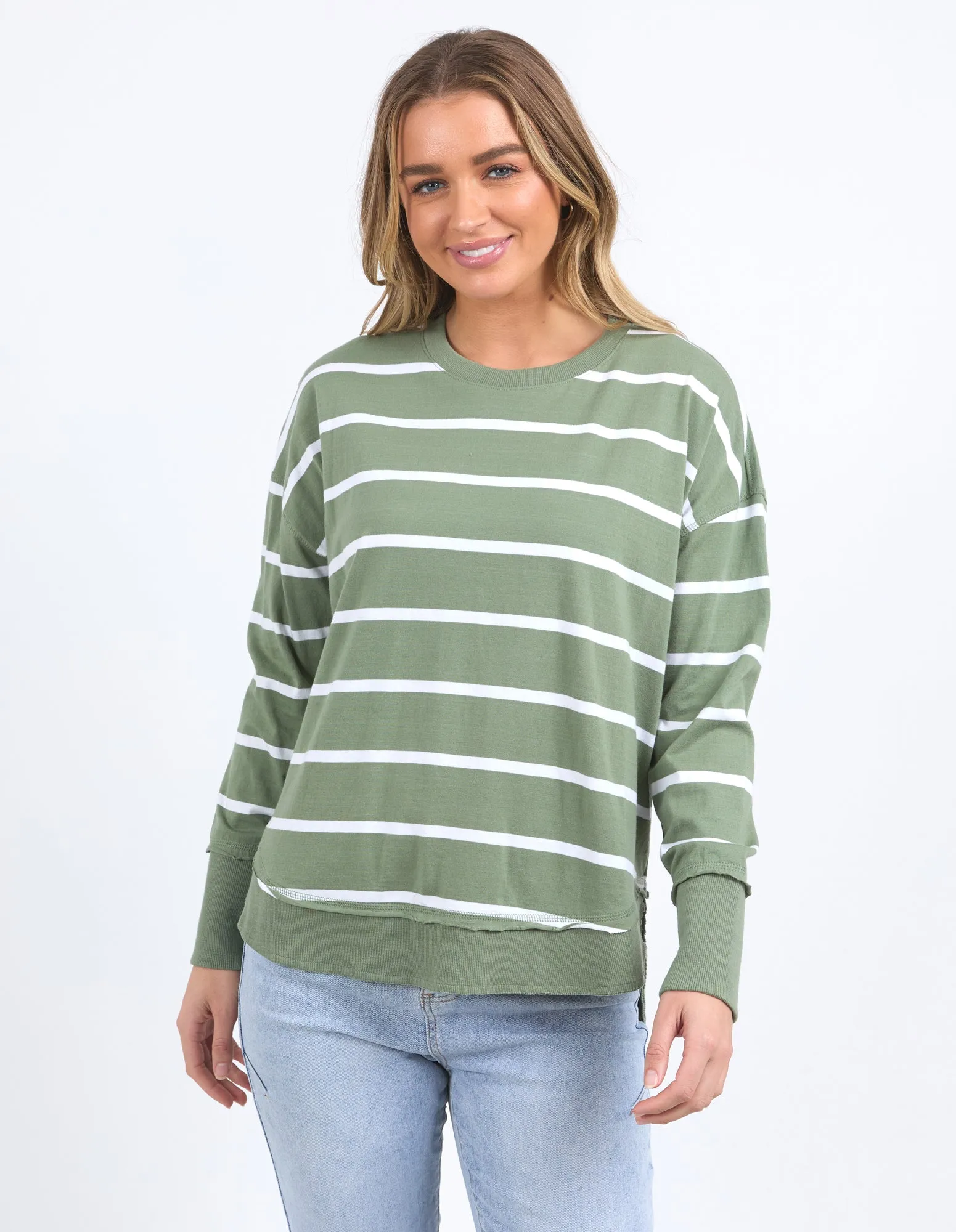 Farrah Stripe Long Sleeve Sage/White sold by Foxwood Clothing