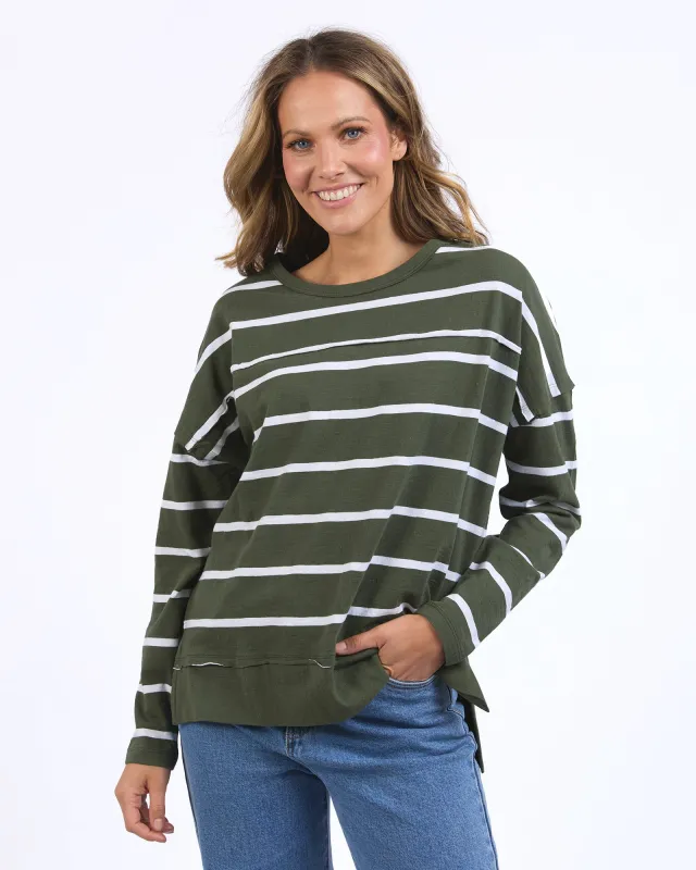 Jayne Stripe Throw On Top Khaki/White Stripe sold by Foxwood Clothing
