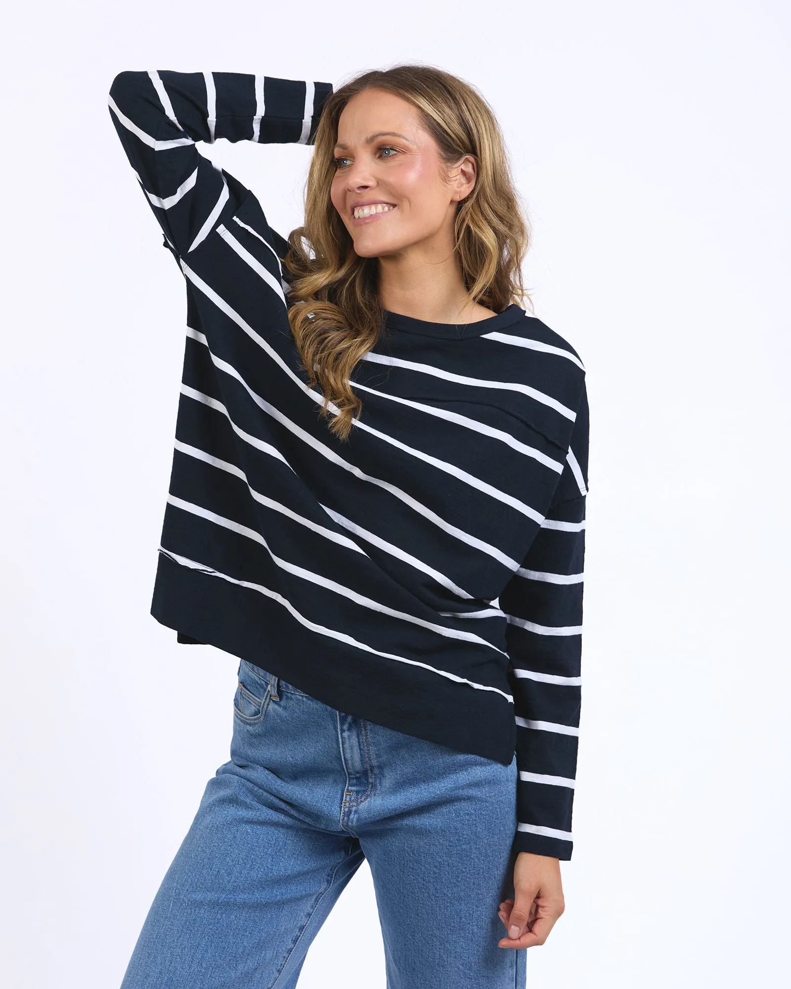 Jayne Stripe Throw On Top Navy/White Stripe sold by Foxwood Clothing